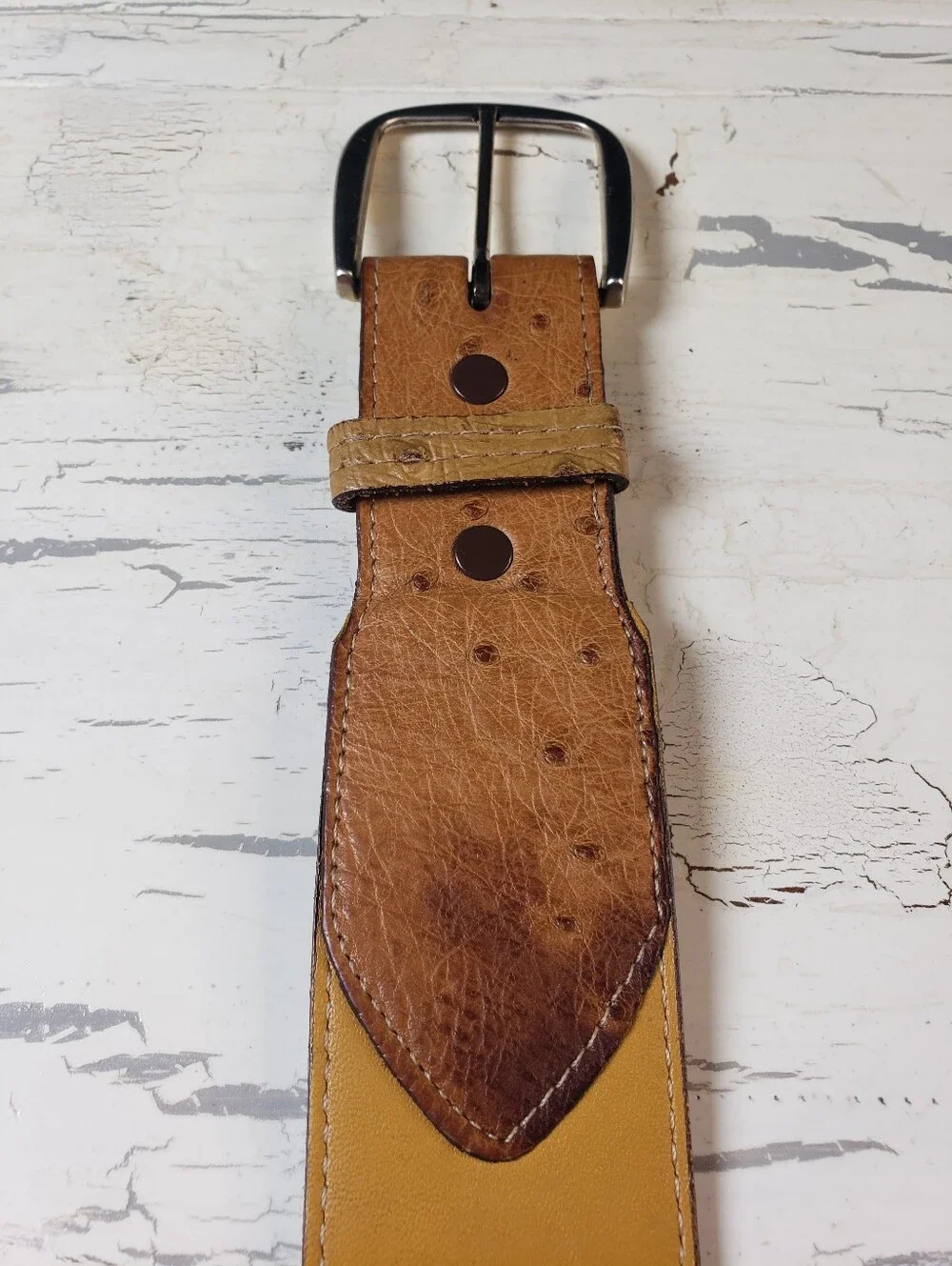 Justin Ostrich & Calfskin Leather Belt in Mustard Tan - Men's or Women's size 36